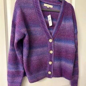 LOFT Spacedye Ribbed V-Neck Cardigan